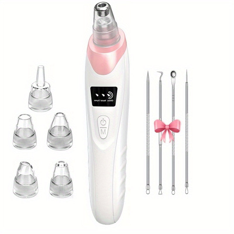 Blackhead Remover, USB Rechargeable Facial Skin Cleansing Beauty Device, with 5 Replacement Heads, Skin Care Tool Kit Gift for Mom on Mother'S Day